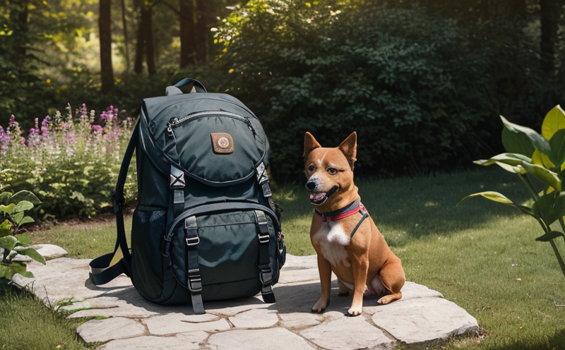 Dog wearing a small hiking backpack being fitted by owner
