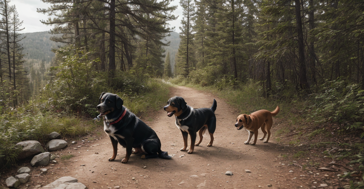 Dog drinking from portable water bottle on hiking trail