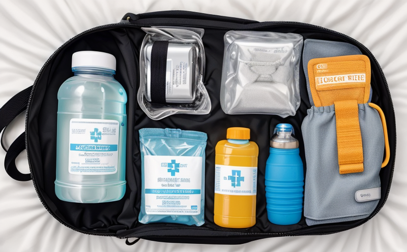 Overhead view of pet emergency travel kit organized on a blanket