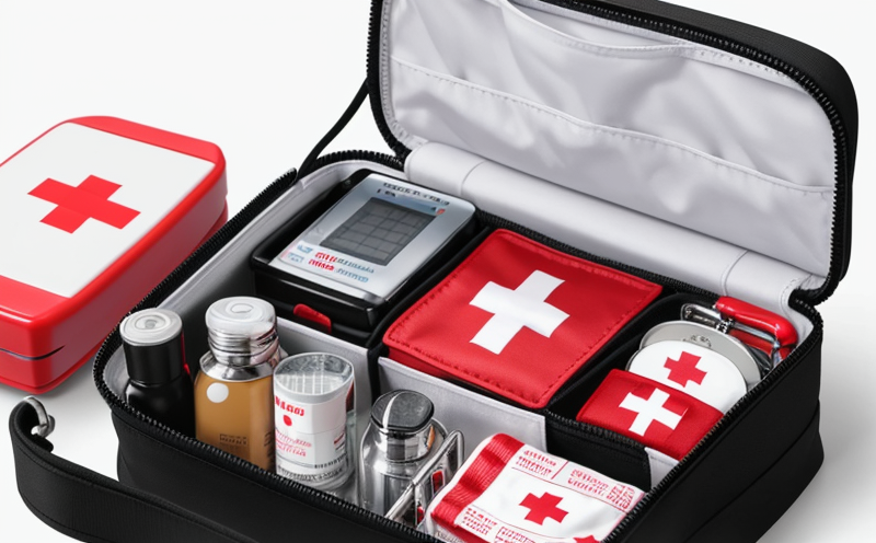Close up of compact first aid kit for dogs with red cross symbol
