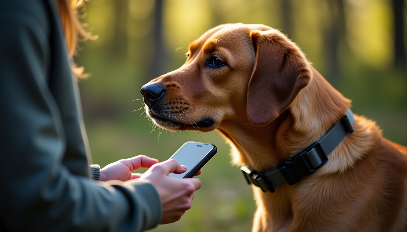 Close-up of GPS tracker on dog collar