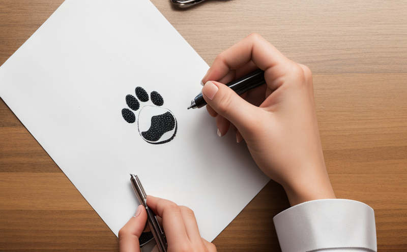 Overhead view of measuring a dog paw on paper for boot sizing