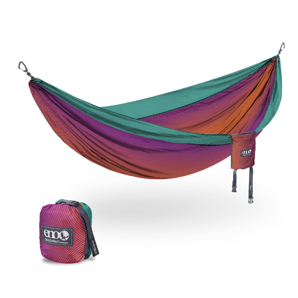 ENO DoubleNest parachute nylon hammock in a forest setting