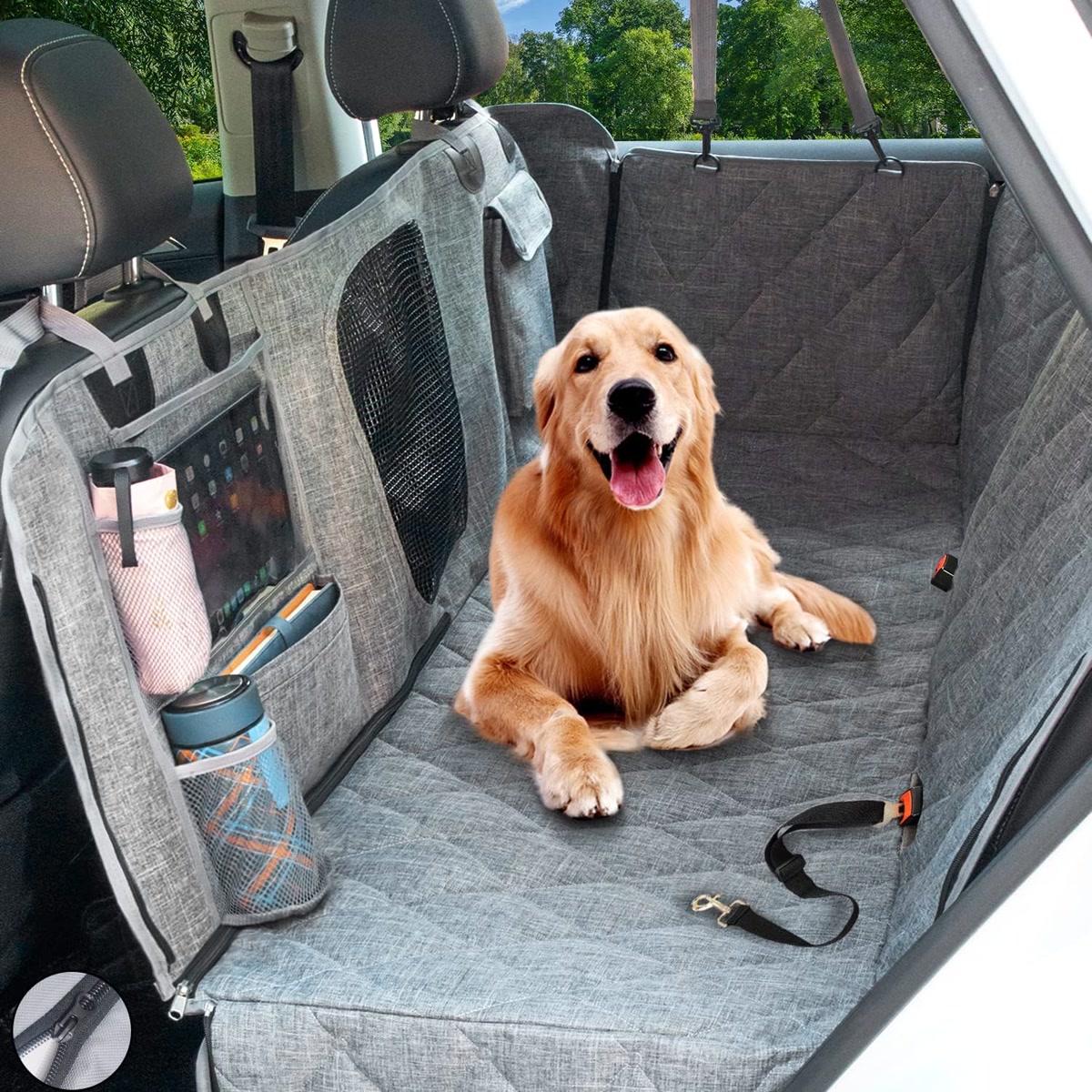 Heavy-duty dog car hammock with non-slip backing and side flaps