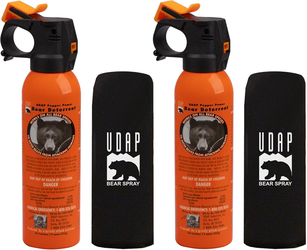 Bear spray deterrent canister for hiking safety