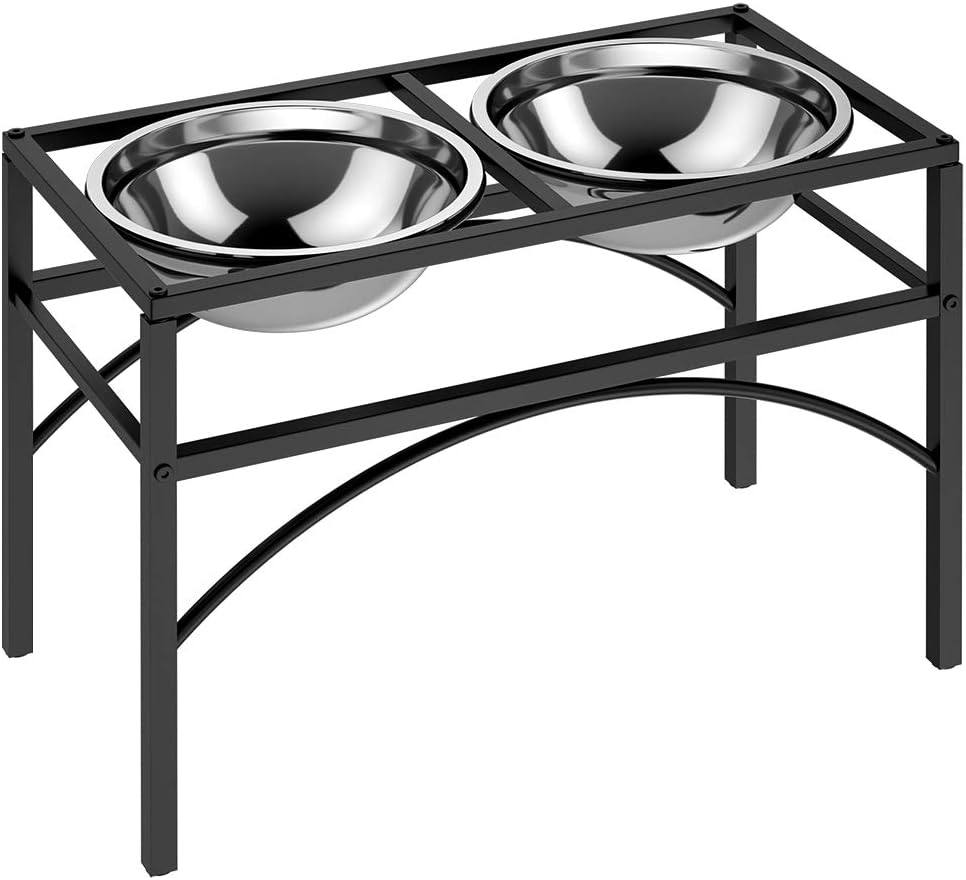Bone Dry elevated dog bowl stand with stainless steel bowls, budget-friendly raised feeder