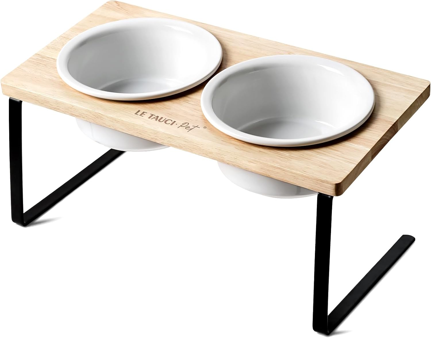 LE TAUCI elevated ceramic dog bowl set with bamboo stand for small and medium dogs