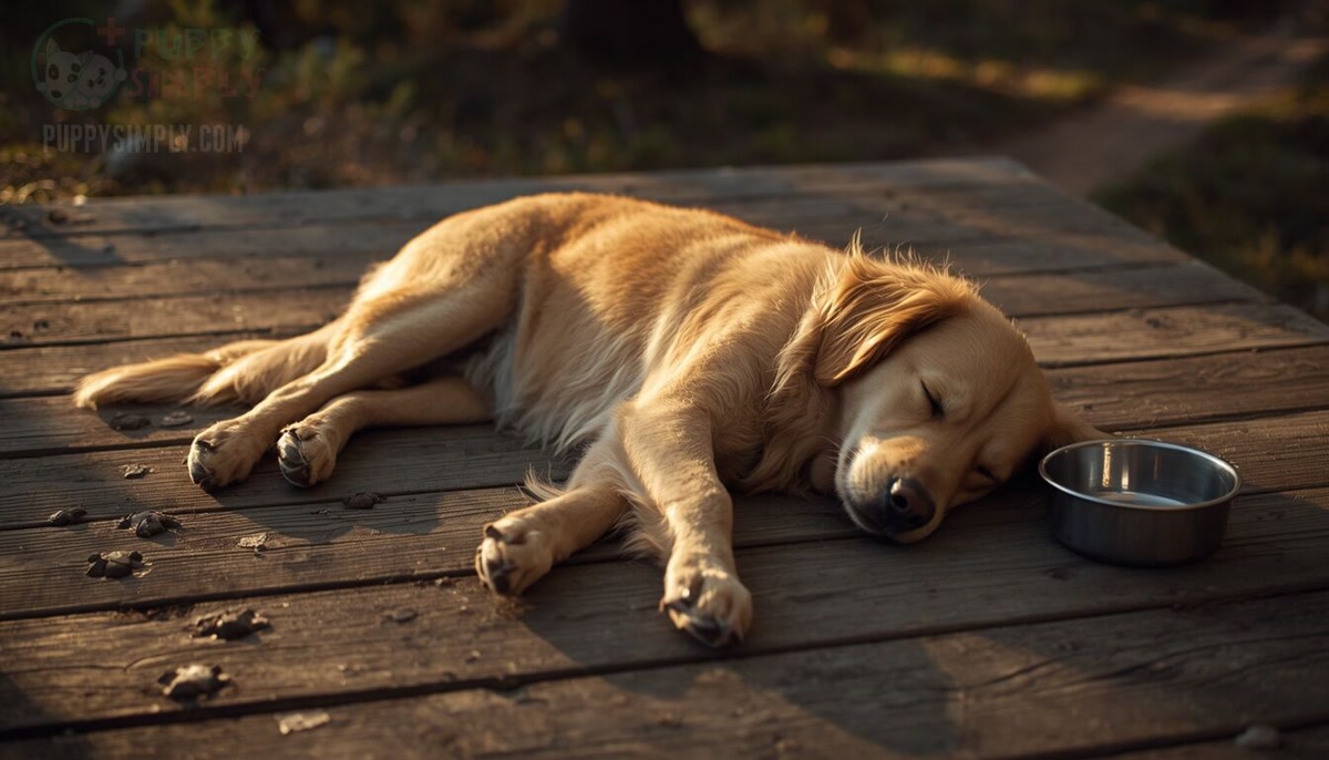 Dog resting and recovering after exercise at home