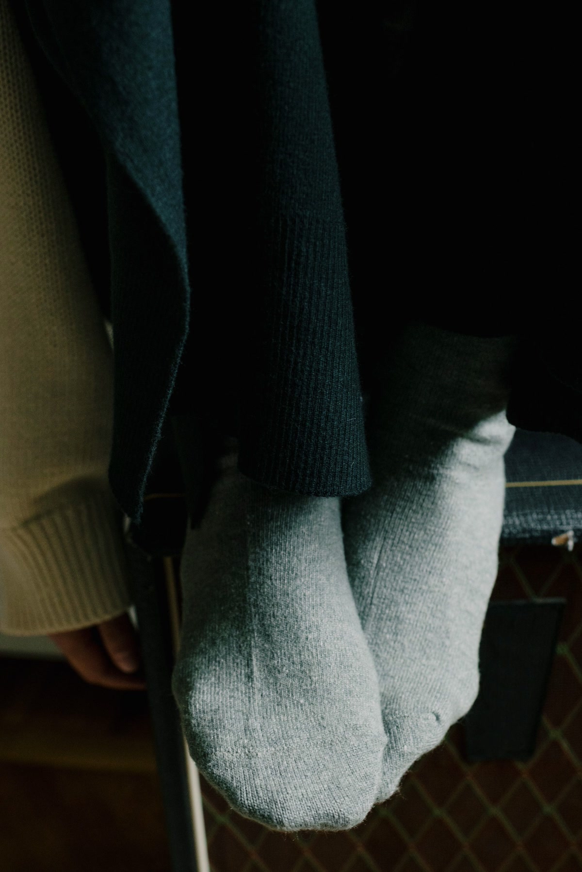 Close-up of merino wool hiking socks showing texture and cushion construction