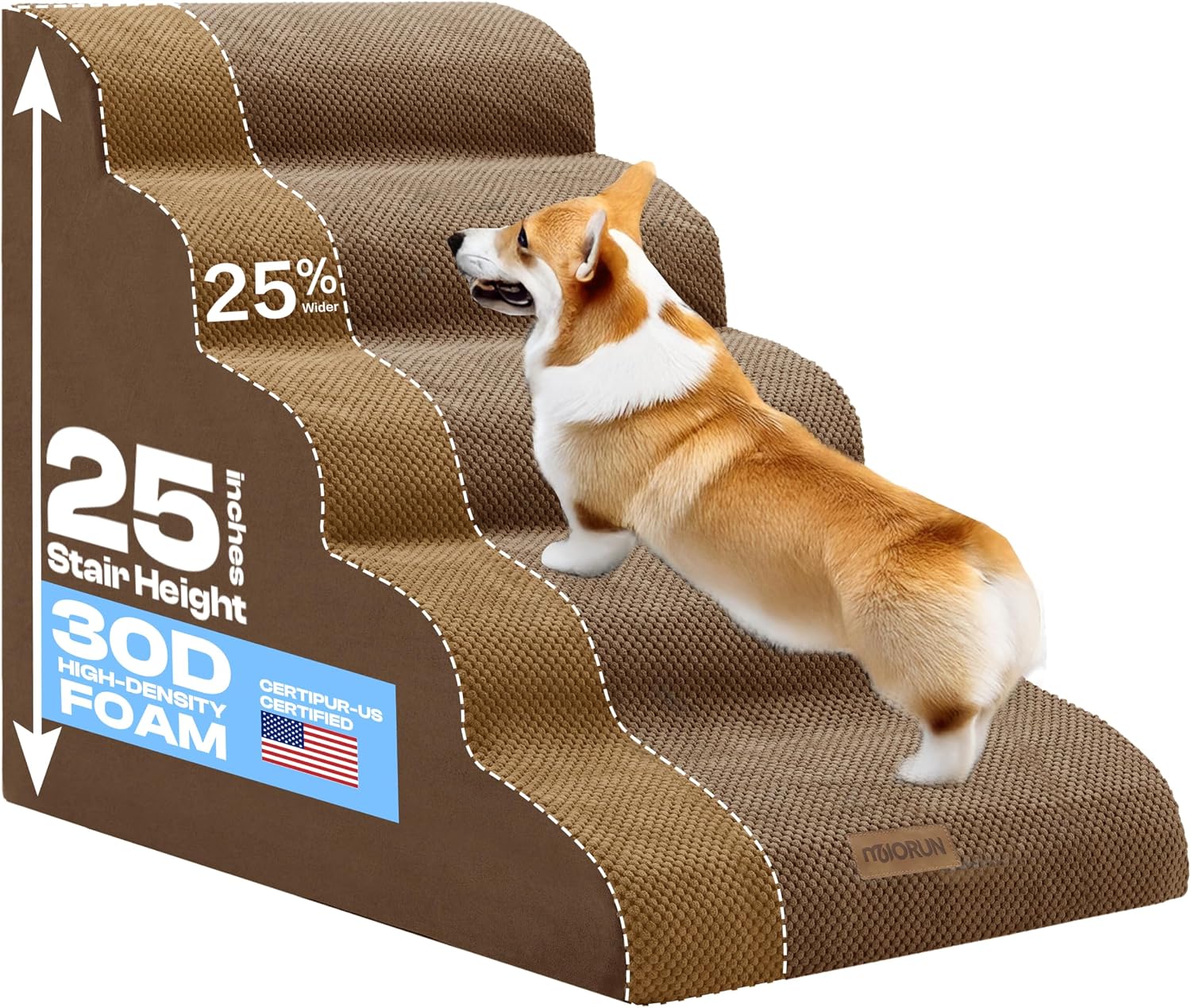 Extra Wide 5-Step Foam Dog Stairs for high beds