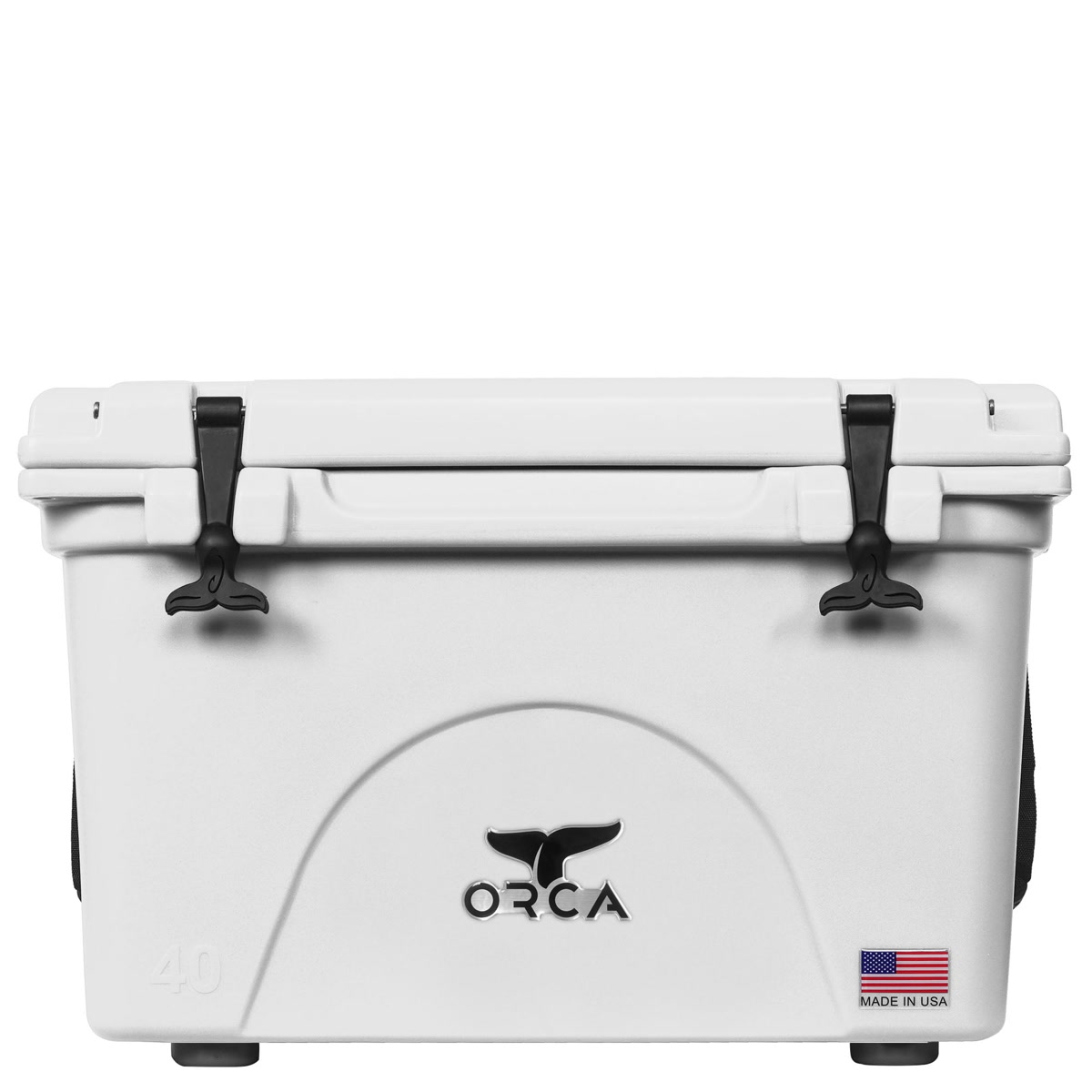 ORCA 40 quart cooler beside a lake with a dog nearby