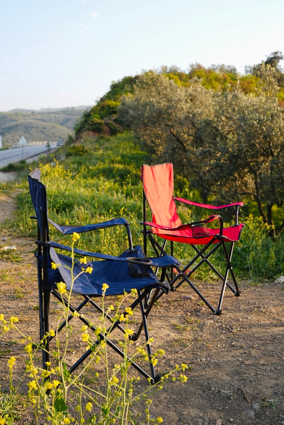 Ultralight camping chair on a rocky mountain overlook