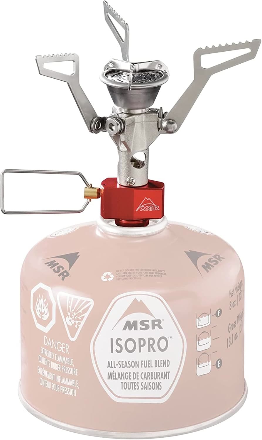 MSR PocketRocket 2 boiling water on a rocky backcountry spot