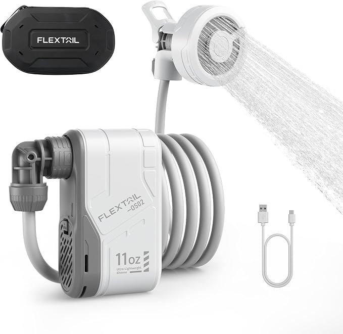 Flextailgear MAX portable rechargeable camping shower pump compact design
