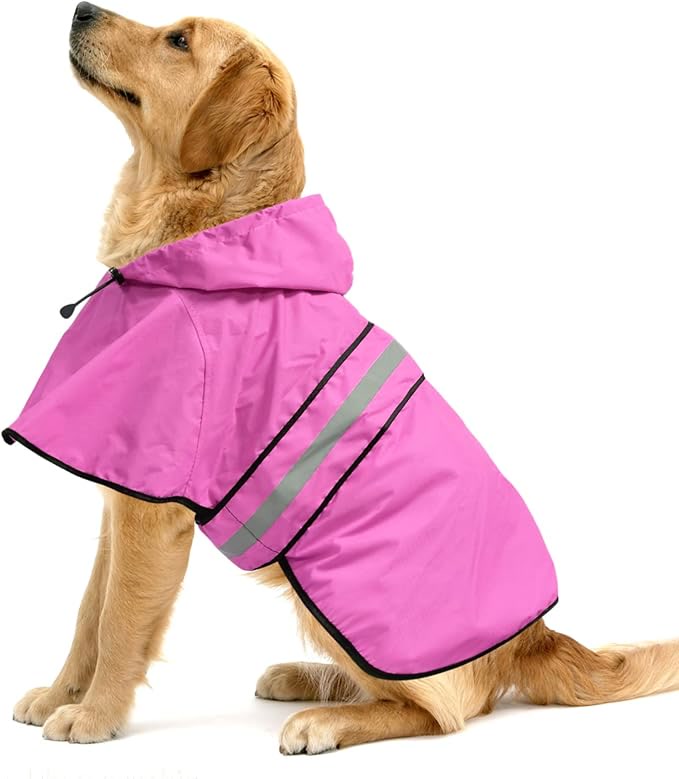 Reflective waterproof dog rain coat poncho with hood for small to large dogs