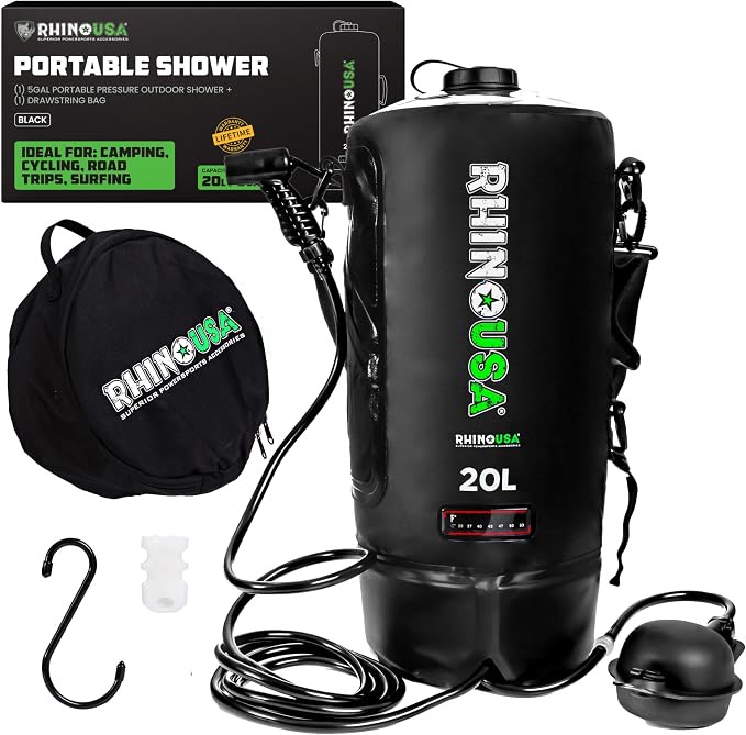 Rhino USA portable solar camp shower 5 gallon with garden hose valve