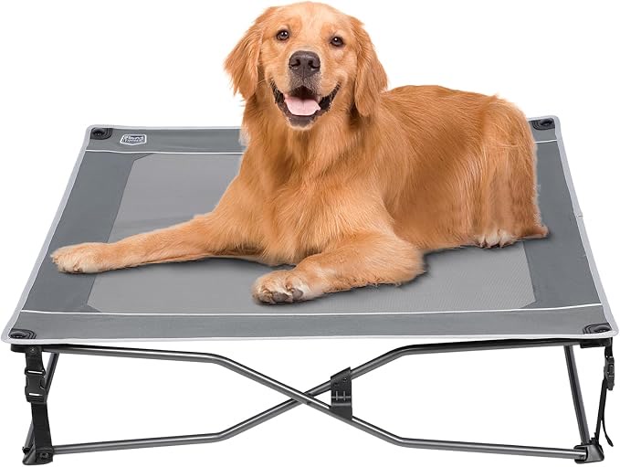 Timber Ridge outdoor elevated dog bed with steel frame and breathable mesh for large dogs camping